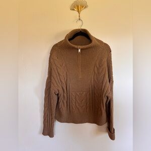 Banana Republic Camel Cable Knit Half Zip Sweater M